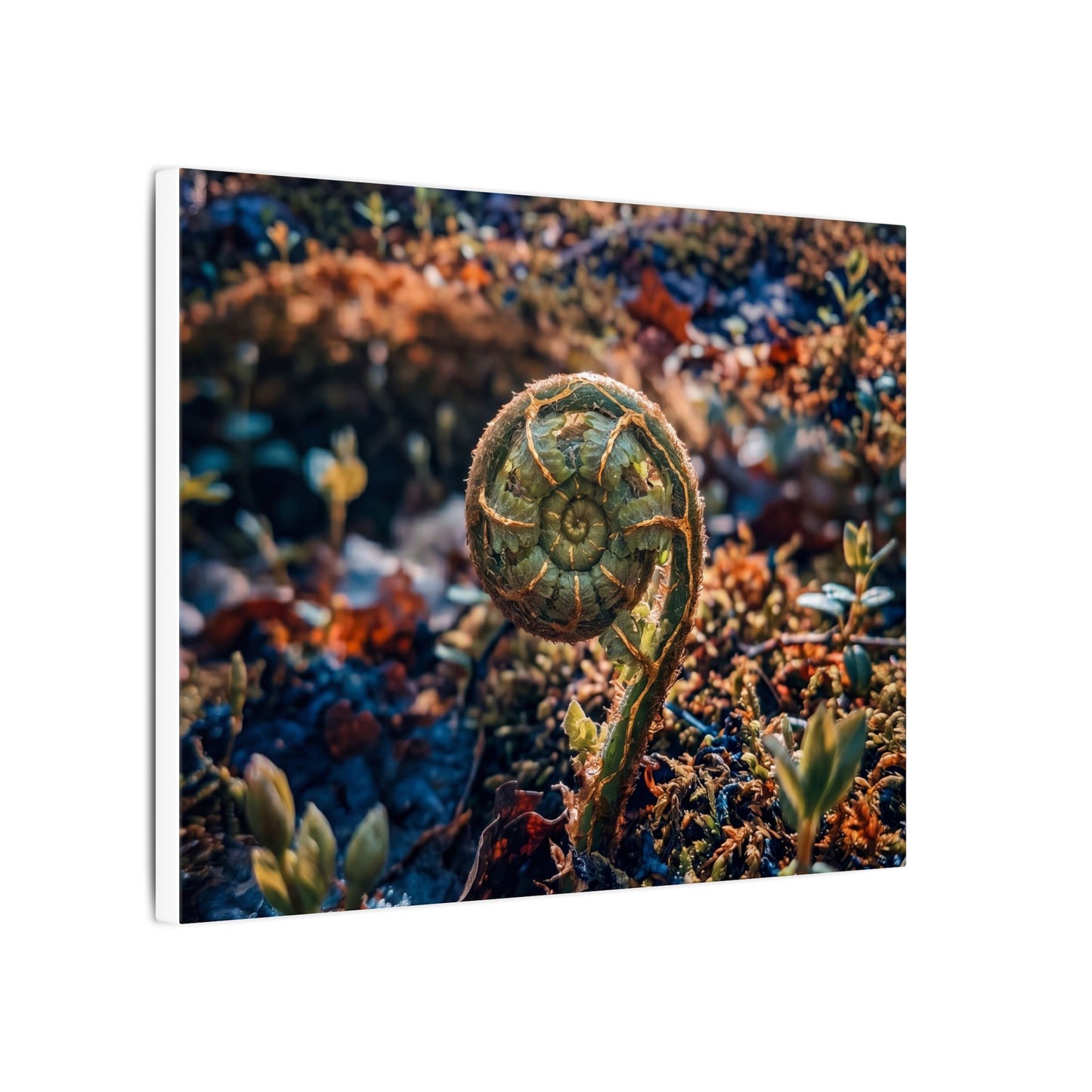 Kintsugi Fern Unfurling in Dappled | Gold Vein Canvas Art