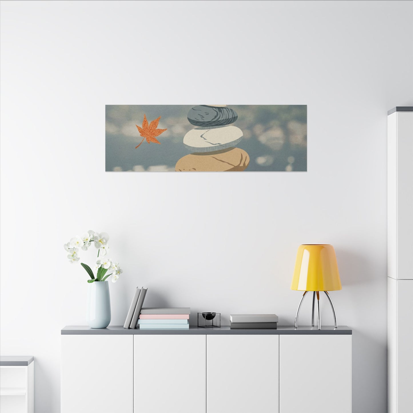 Warm River Stones Canvas Art - Japanese Pattern Japandi