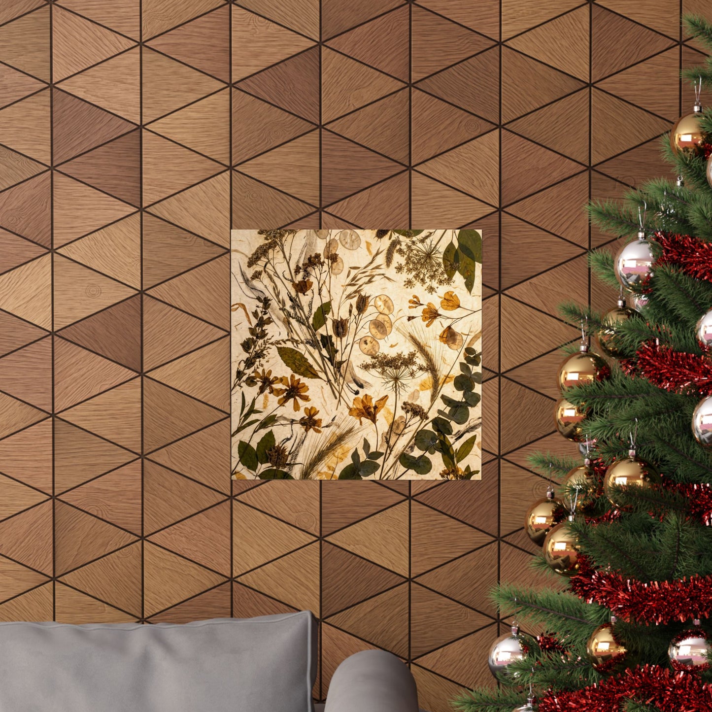 Dried Flowers Japanese Pattern Wall Art Print | Cozy Japandi Art