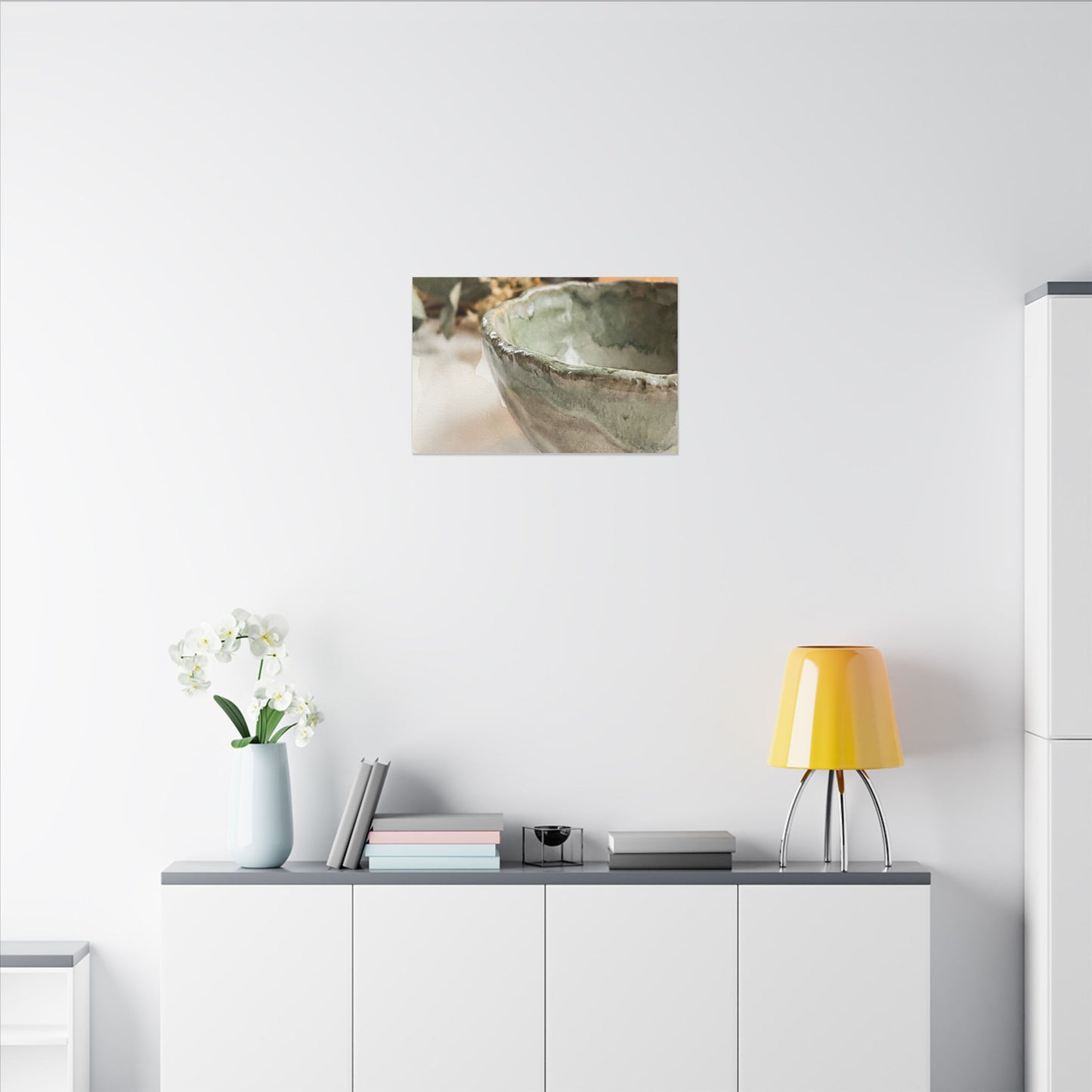 Ceramic Bowl Canvas Art | Summer Japandi Watercolor Art
