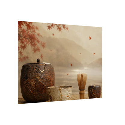 Tea Ceremony Canvas Art | Autumn Kintsugi Gold Vein Art