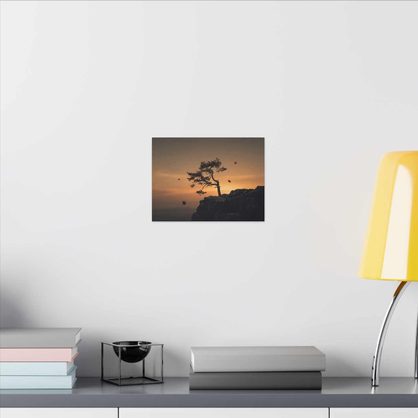 Dark Japandi Pine Tree in Golden Hour | Moody Minimal Canvas Art