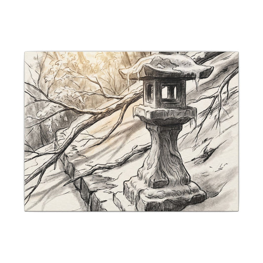 Golden Hour Stone Lantern Canvas Art - Japandi Kanso Art Print