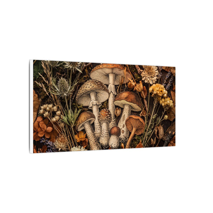 Autumn Dried Flowers Mushroom Illustration Canvas Art | Earthy Decor