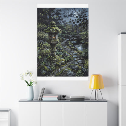 Japandi Stone Lantern in Moonlight | Texture Canvas Art