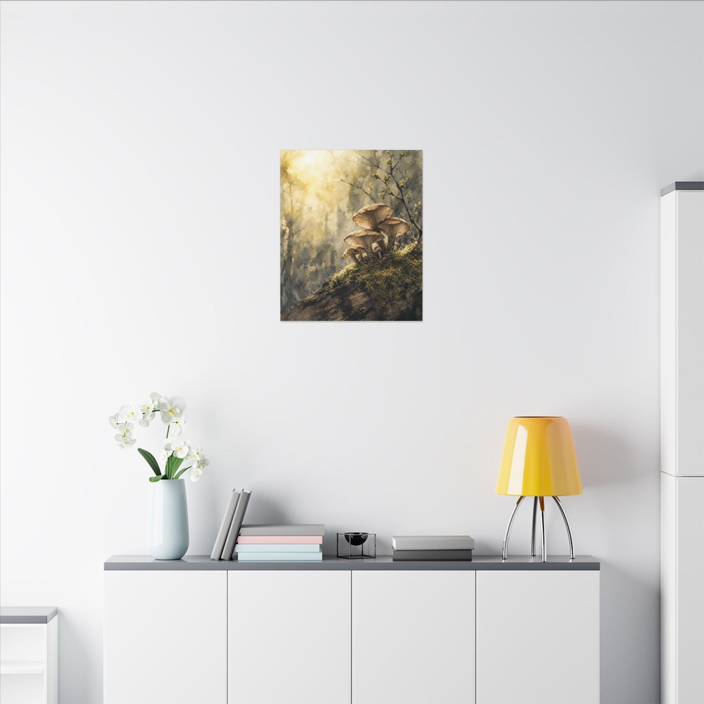 Wild Mushrooms Canvas Art | Spring Japandi Watercolor Art