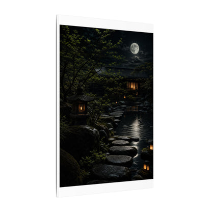Moonlit Garden Shadow Zen Canvas Art | Sophisticated Dark Japandi Art