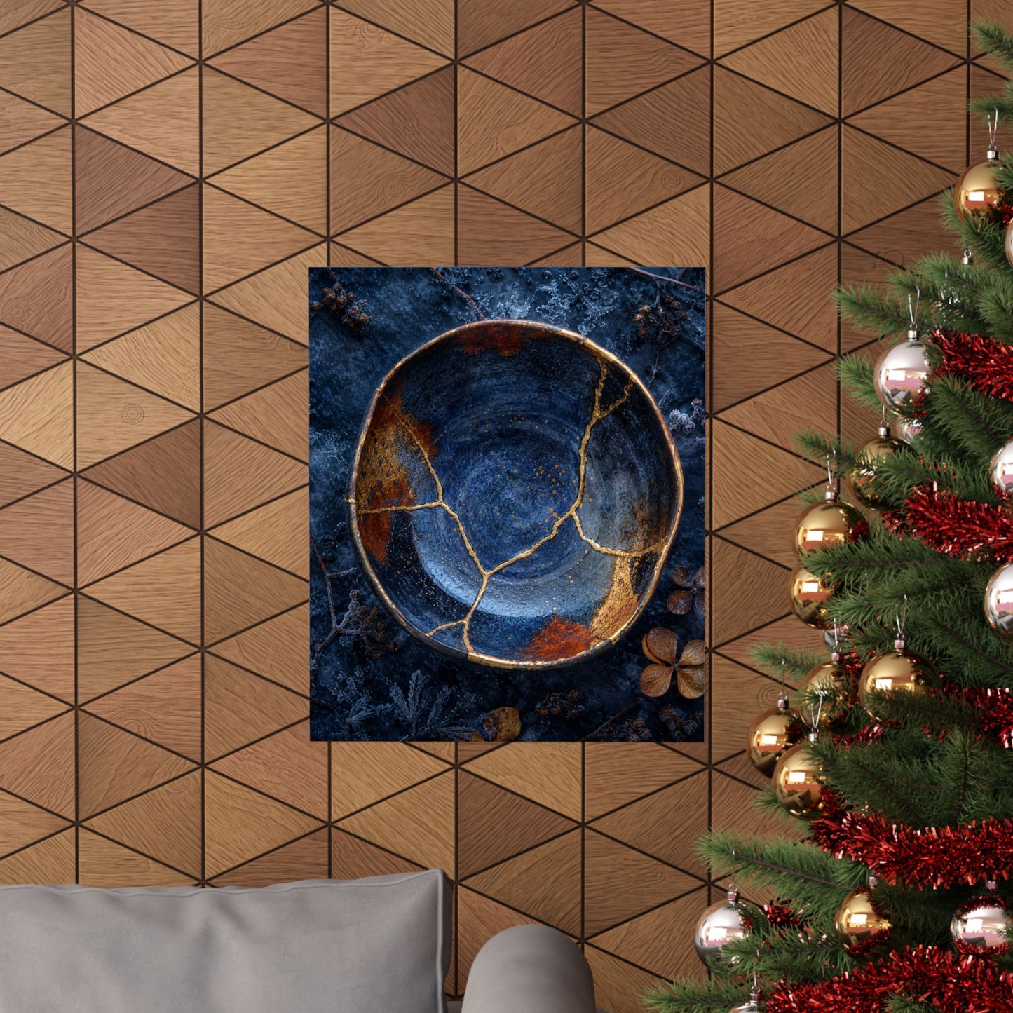 Fukinsei Ceramic Bowl Wall Art Print - Kintsugi Crackle Gold