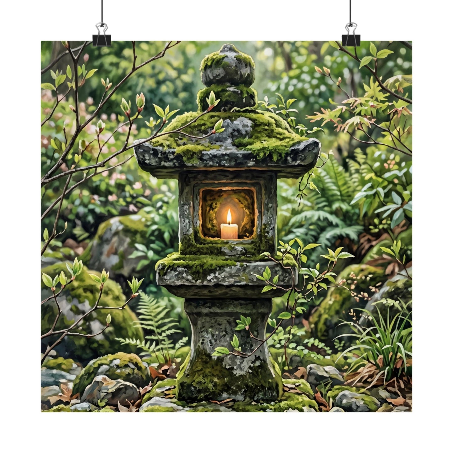 Stone Lantern Wall Art Print | Spring Japandi Japanese Pattern Art