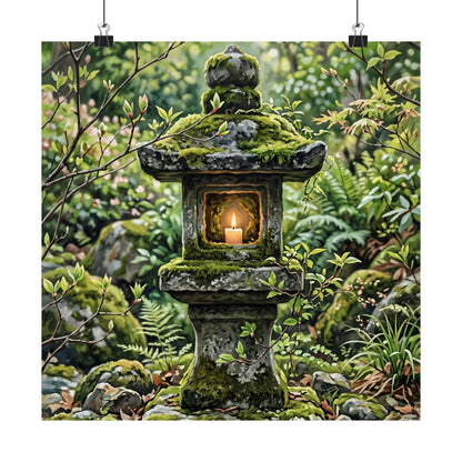 Stone Lantern Wall Art Print | Spring Japandi Japanese Pattern Art
