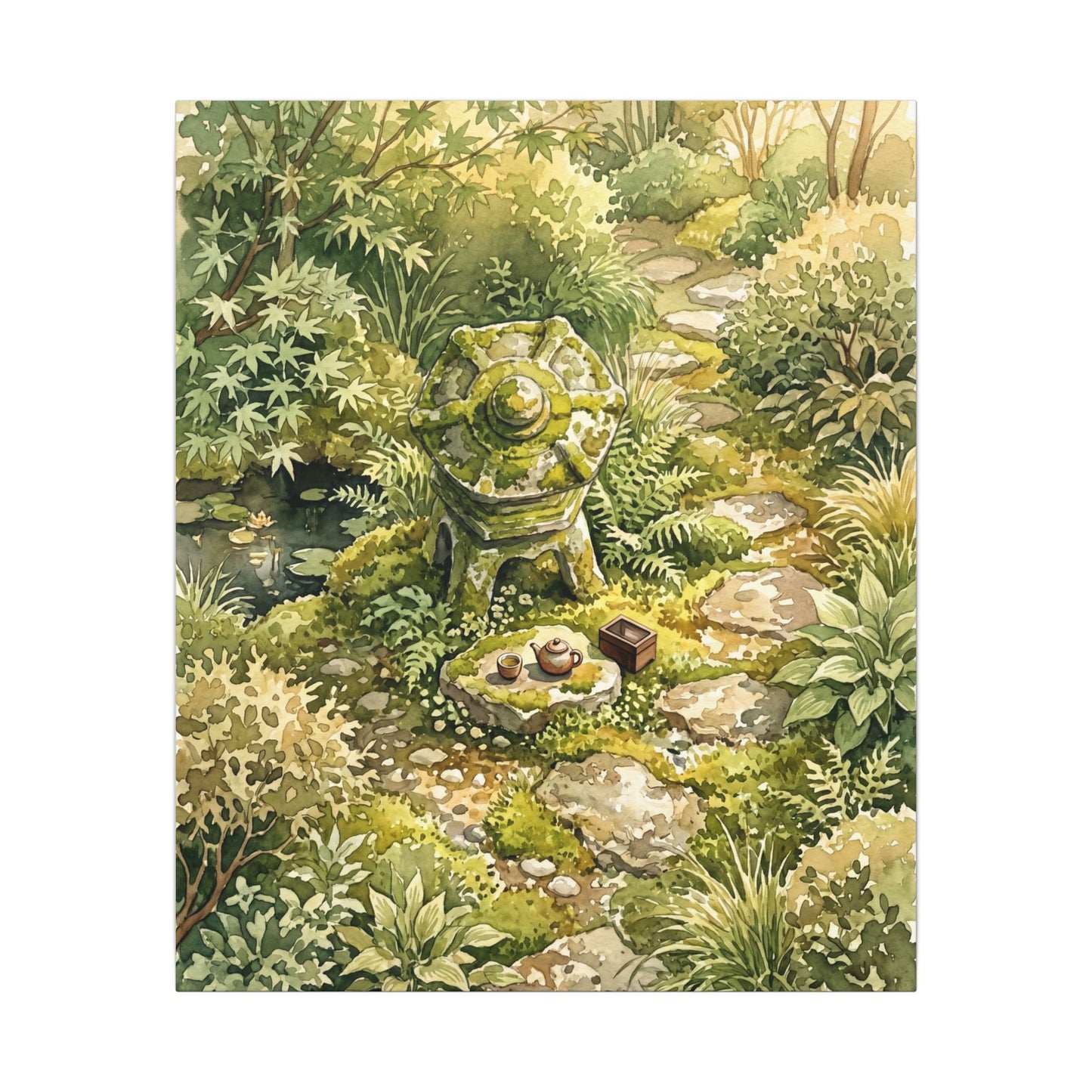 Datsuzoku Stone Lantern Canvas Art - Japandi Watercolor