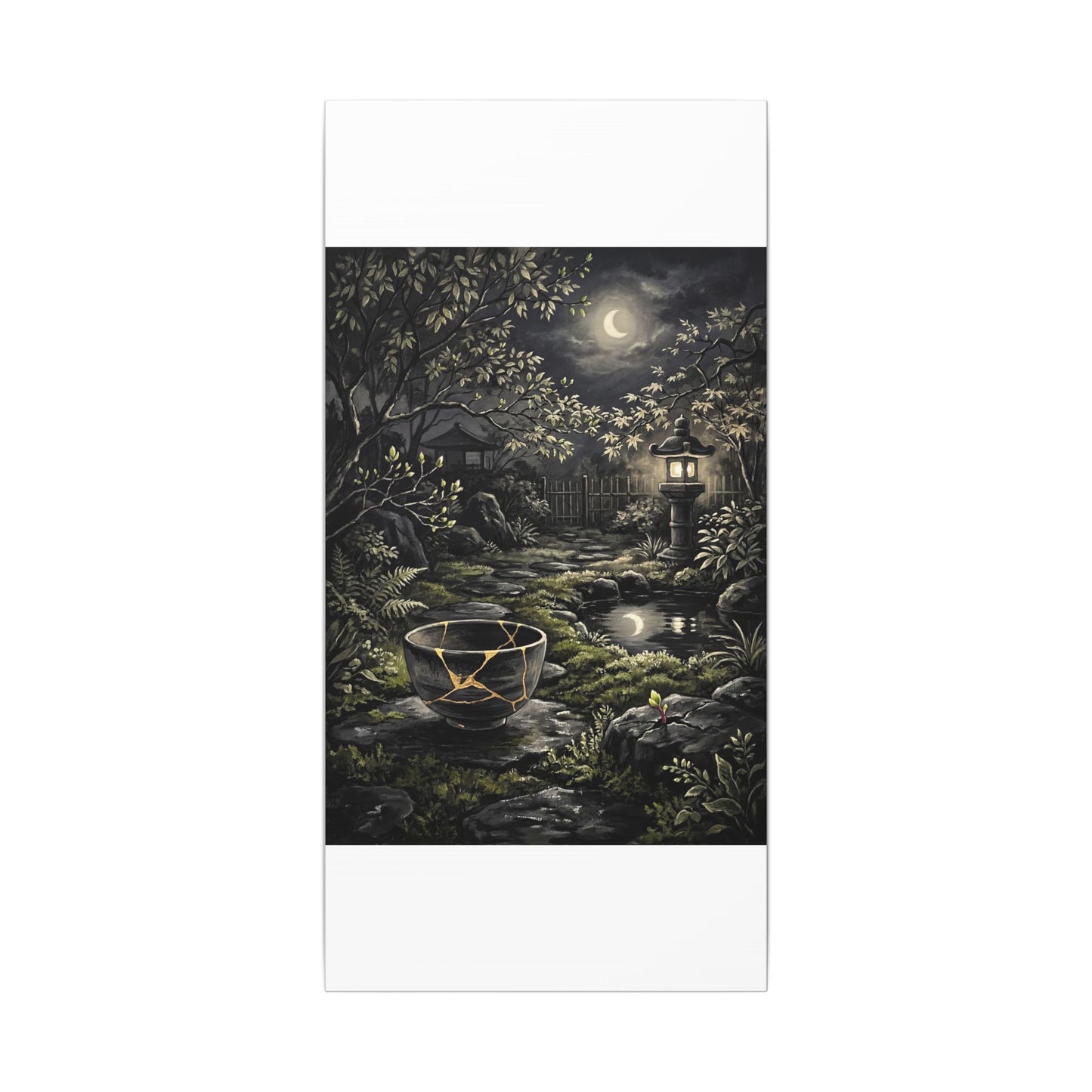 Kintsugi Moonlit Garden in Dappled | Gold Repair Canvas Art