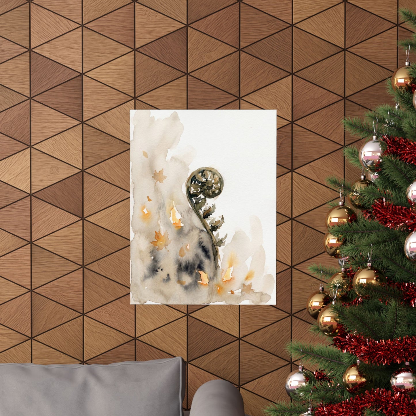 Fern Unfurling Watercolor Wall Art Print | Neutral Japandi Art