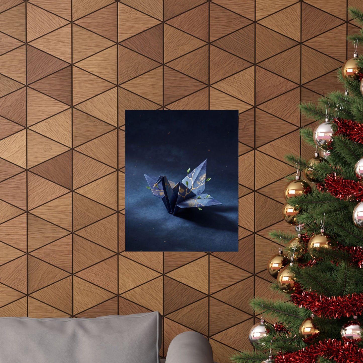 Paper Fold Wall Art Print | Spring Kintsugi Crackle Gold Art