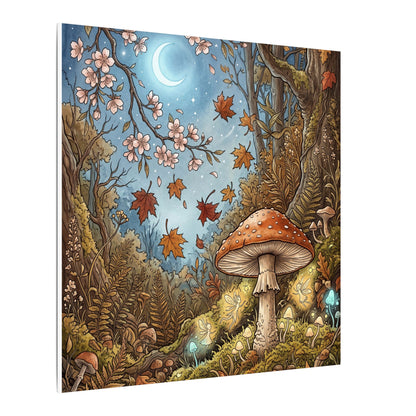 Autumn Cherry Blossom Mushroom Illustration Canvas Art | Enchanting Decor