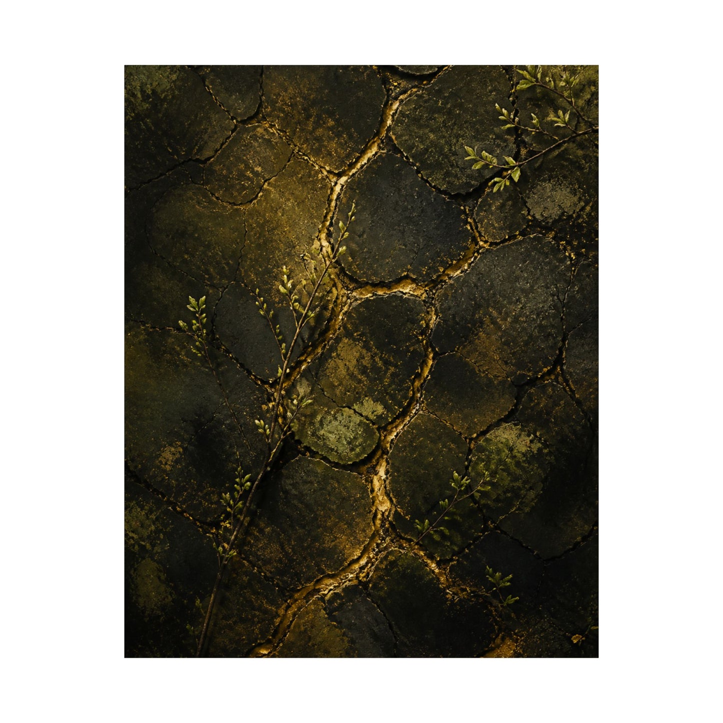 Cracked Earth Dark Texture Wall Art Print | Sophisticated Dark Japandi Art
