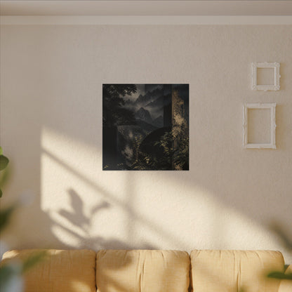 Mountain Mist Summer Canvas Art | Dark Japandi Atmospheric Design