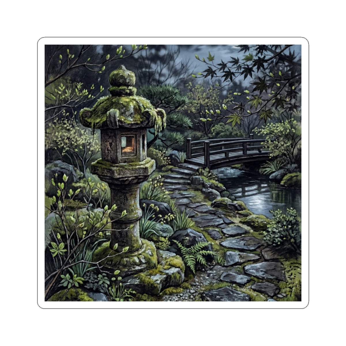 Stone Lantern Texture Sticker | Elegant Japandi Art Art Print