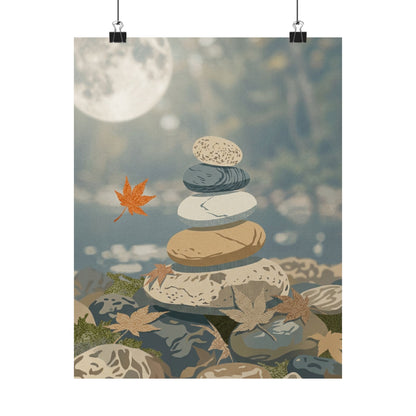 Earthy River Stones Wall Art Print - Japanese Pattern Japandi