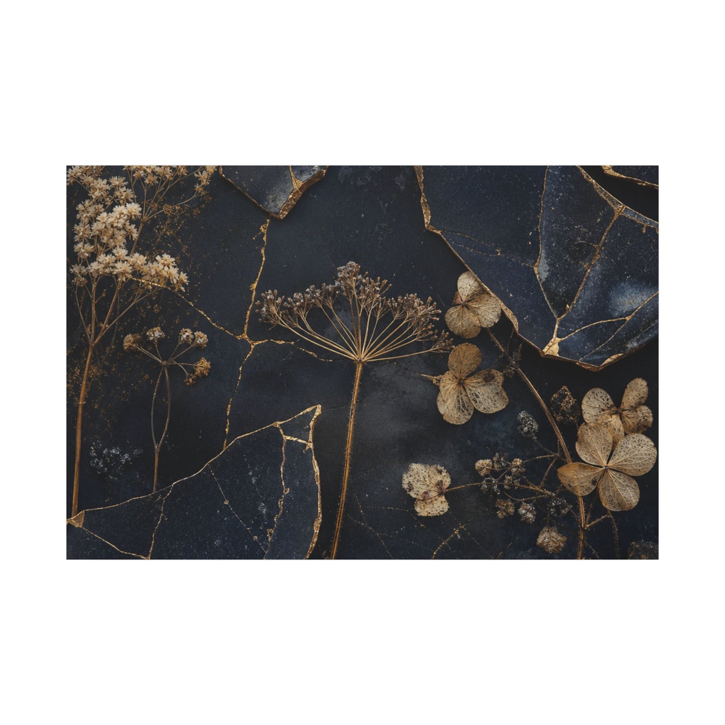 Philosophical Dried Flowers Canvas Art - Broken Beauty Kintsugi