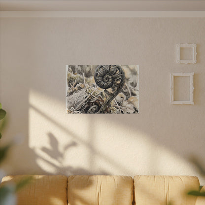 Japandi Fern Unfurling in Golden Hour | Watercolor Canvas Art