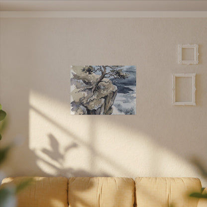 Pine Tree Canvas Art | Winter Japandi Watercolor Art