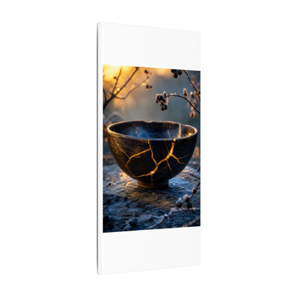 Ceramic Bowl Canvas Art | Winter Kintsugi Gold Repair Art