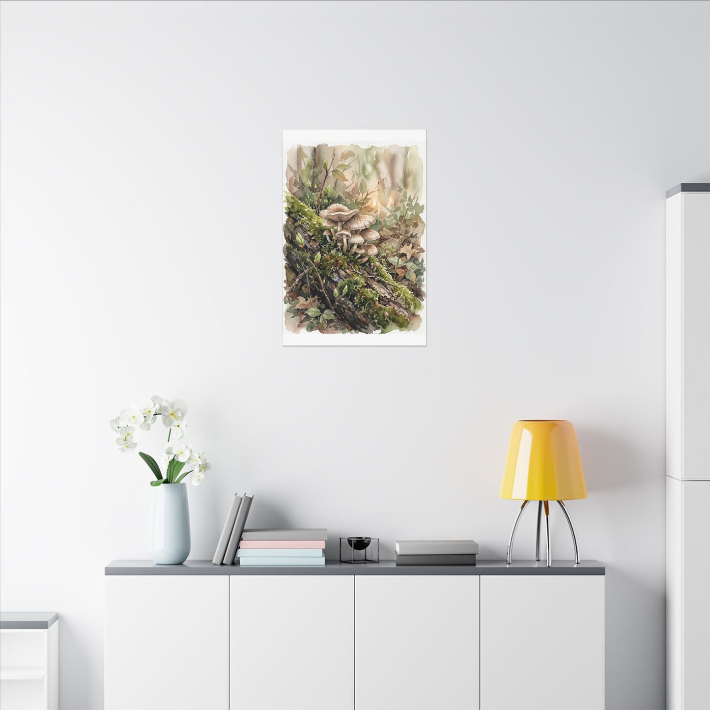 Wild Mushrooms Canvas Art | Spring Japandi Watercolor Art