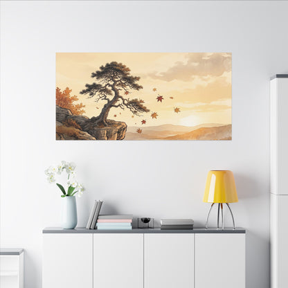 Pine Tree Autumn Canvas Art | Japandi Warm Design