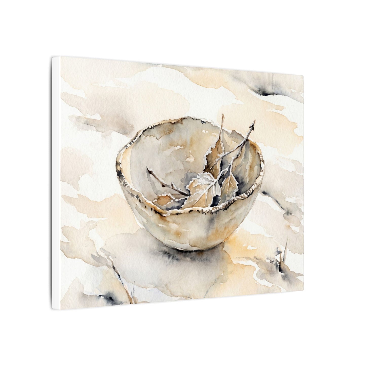 Ceramic Bowl Canvas Art | Winter Japandi Watercolor Art