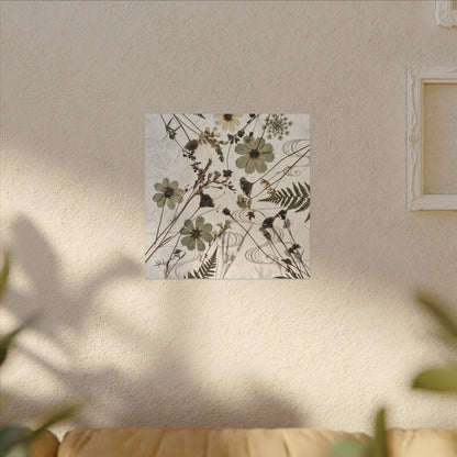 Japandi Dried Flowers in Golden Hour | Japanese Pattern Canvas Art
