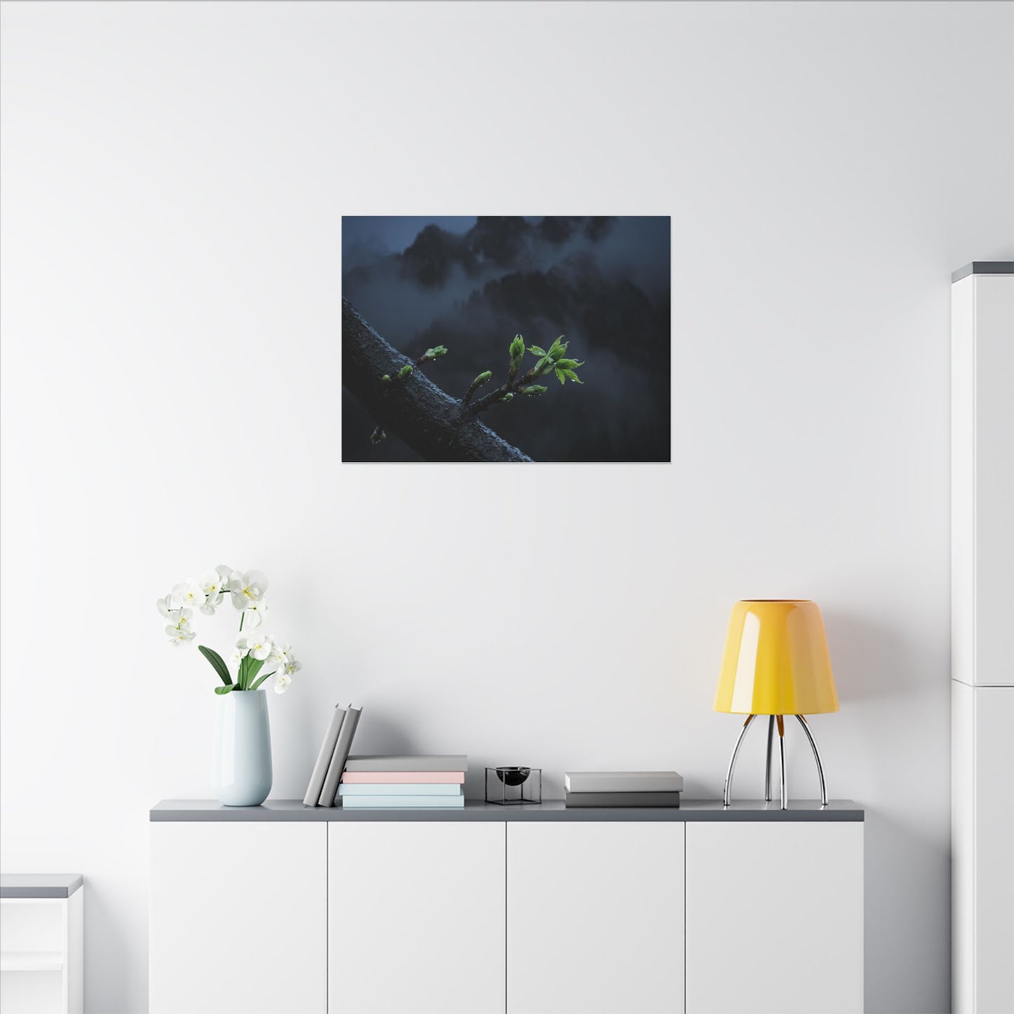 Moonlight Mountain Mist Canvas Art - Dark Japandi Kanso
