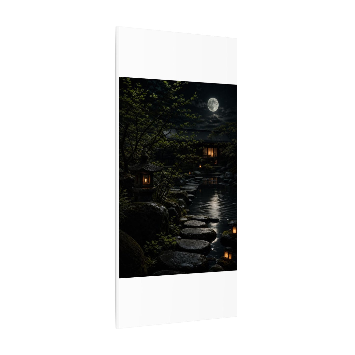 Moonlit Garden Shadow Zen Canvas Art | Sophisticated Dark Japandi Art