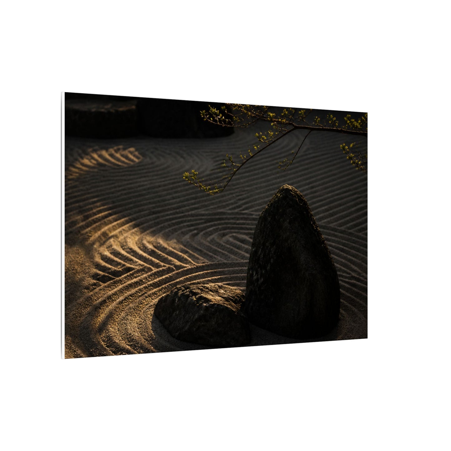 Ma Rock Garden Canvas Art - Dark Japandi Shadow Zen