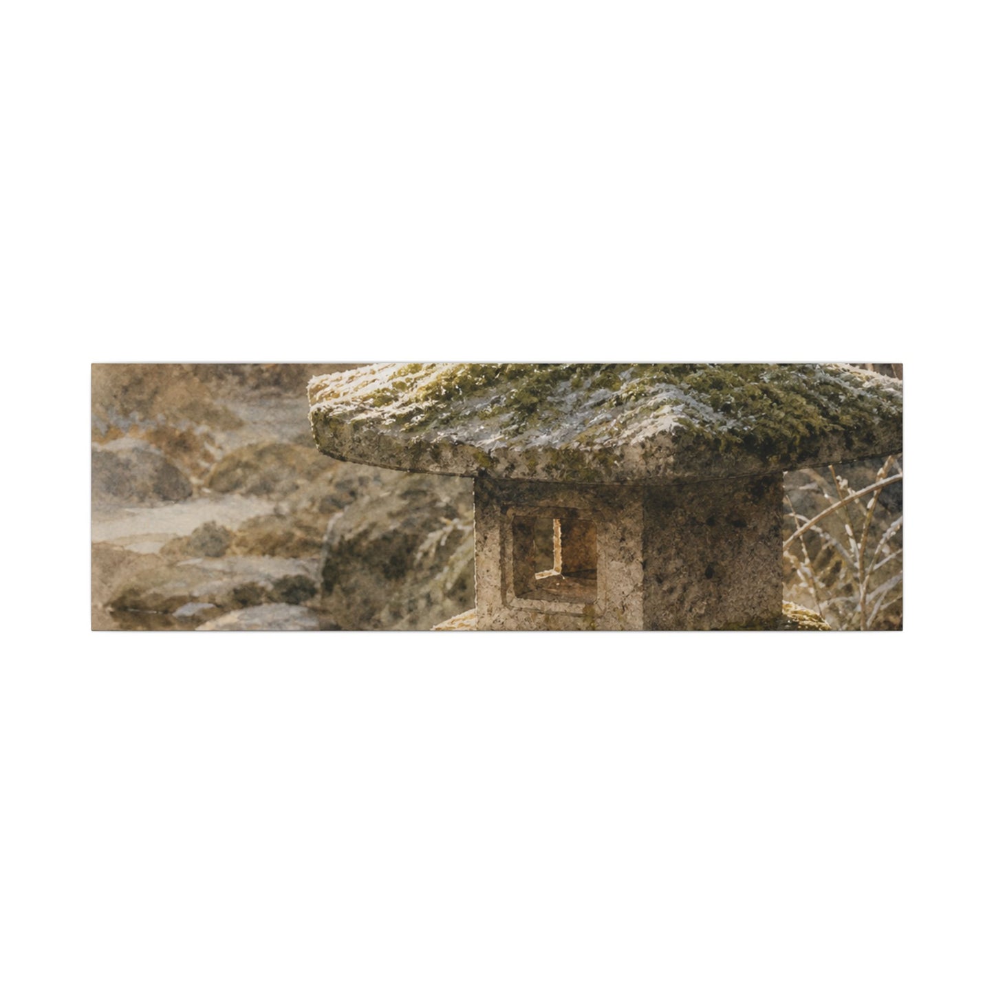 Winter Stone Lantern Watercolor Canvas Art | Earthy Decor