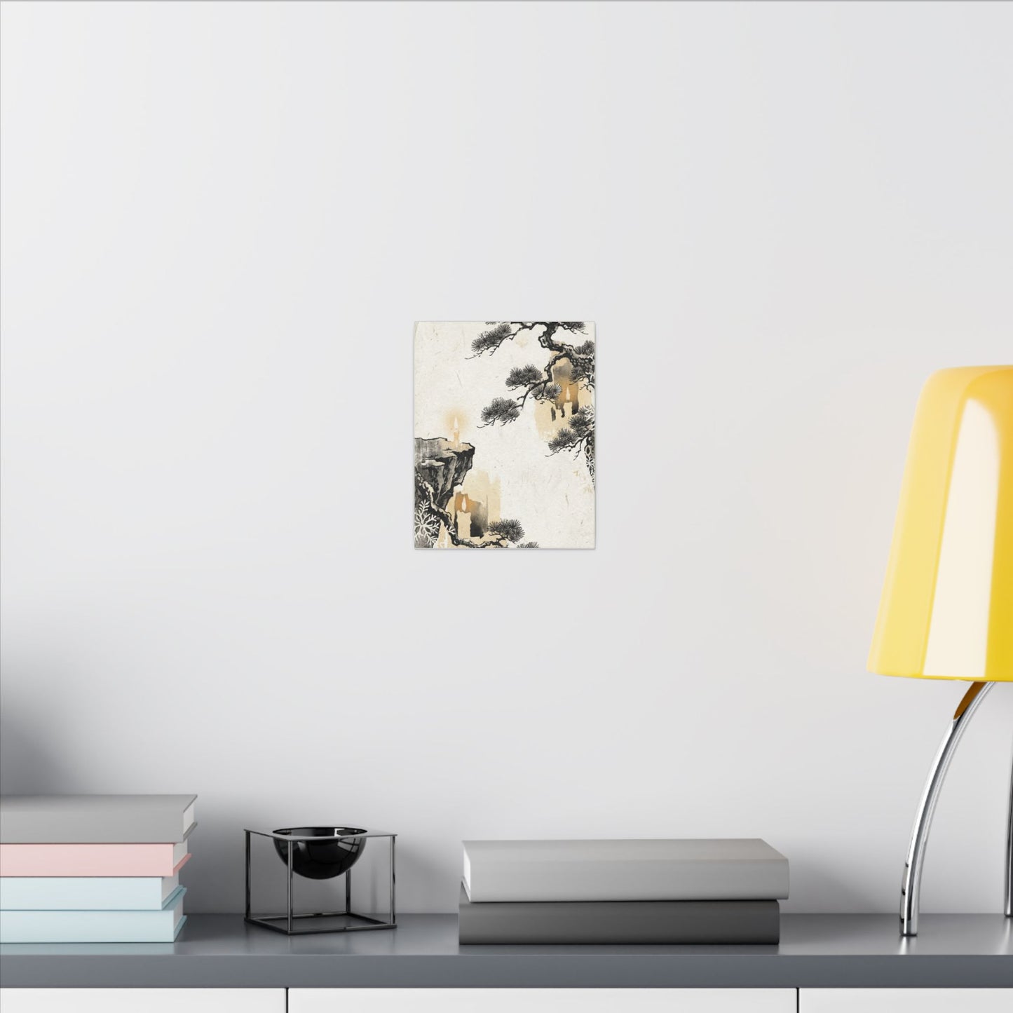 Japandi Pine Tree in Candlelight | Japanese Pattern Canvas Art