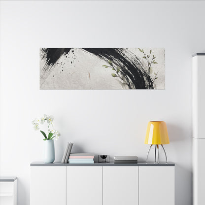 Ink Brushstroke Spring Canvas Art | Dark Japandi Sophisticated Design