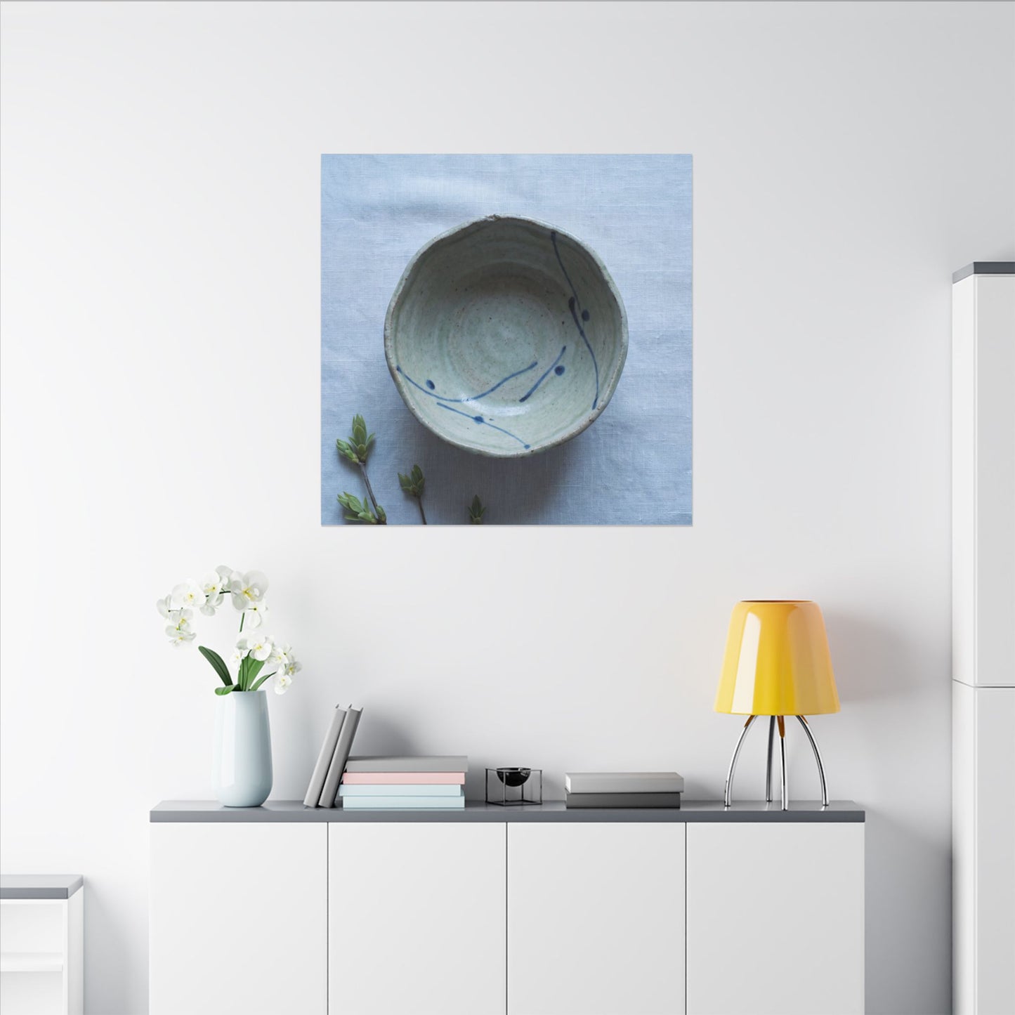 Spring Ceramic Bowl Minimal Line Canvas Art | Warm Decor