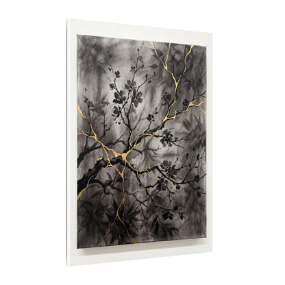 Kanso Cherry Blossom Canvas Art - Kintsugi Crackle Gold