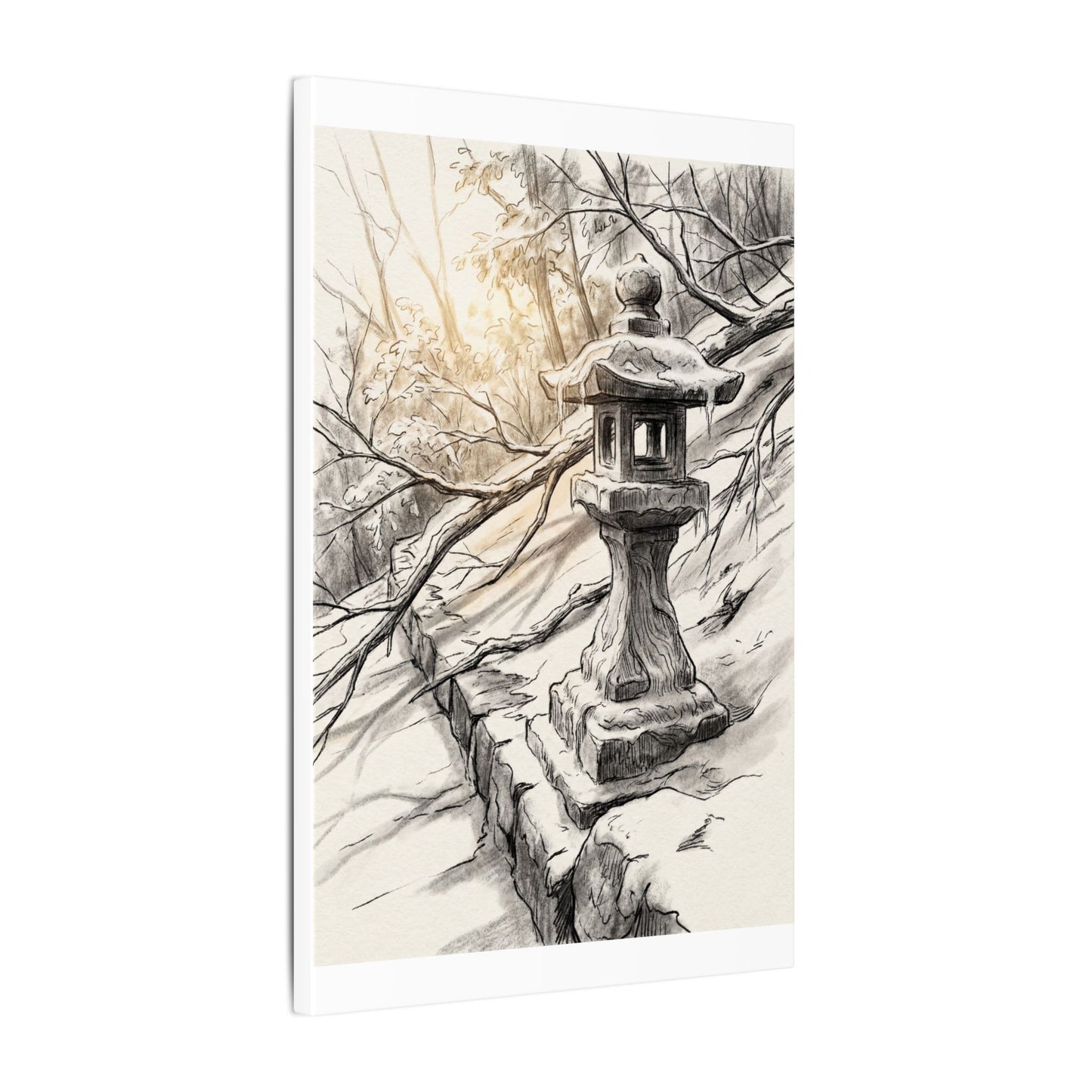Golden Hour Stone Lantern Canvas Art - Japandi Kanso