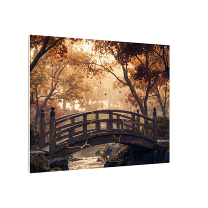 Autumn Wooden Bridge Gold Vein Canvas Art | Resilient Decor