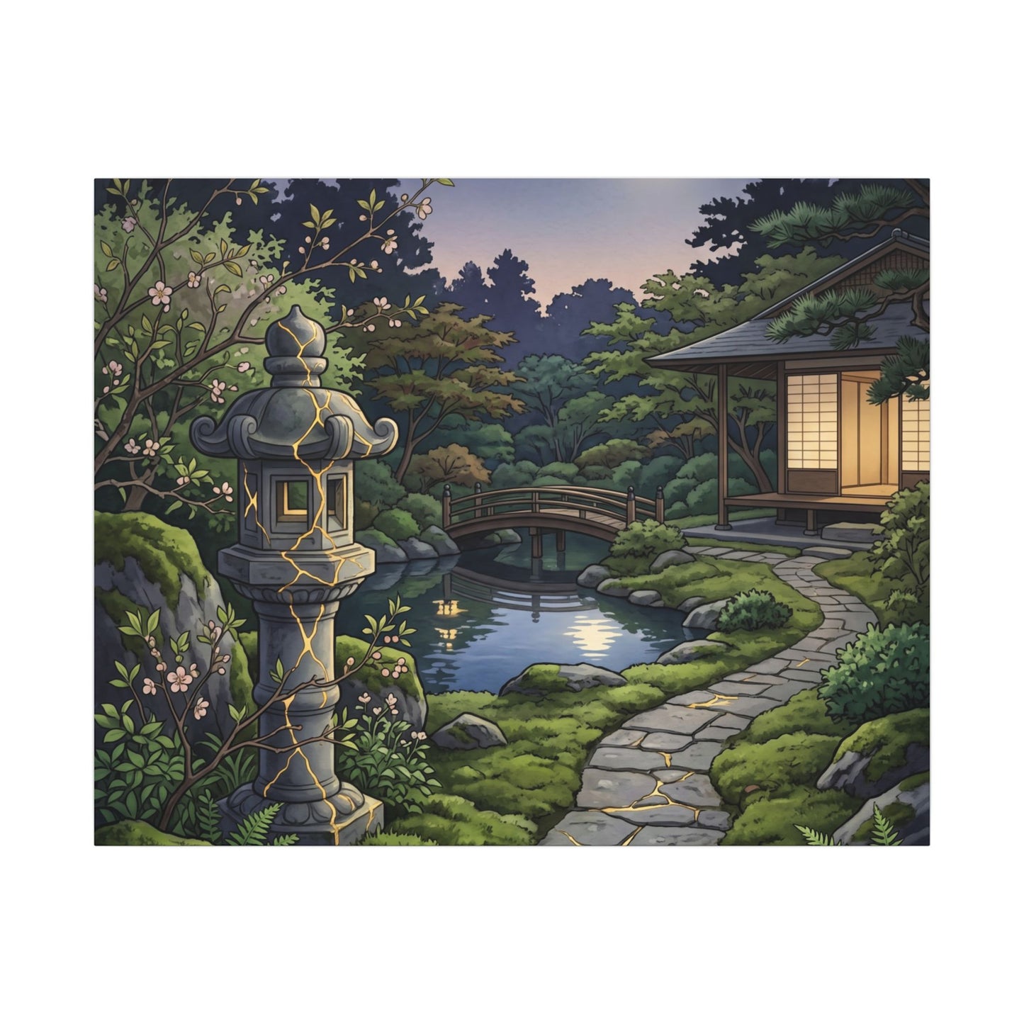 Spring Moonlit Garden Gold Vein Canvas Art | Resilient Decor