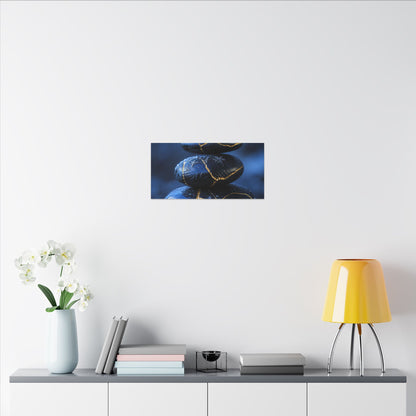 River Stones Canvas Art | Winter Kintsugi Gold Repair Art