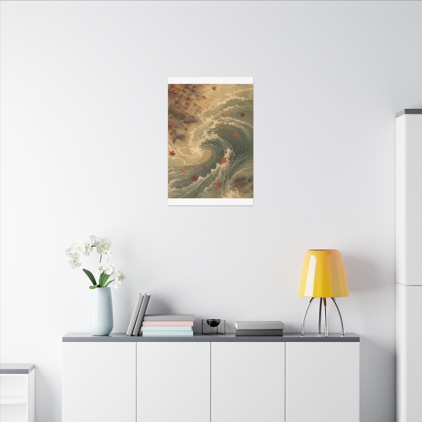 Japandi Ocean Wave in Candlelight | Japanese Pattern Canvas Art