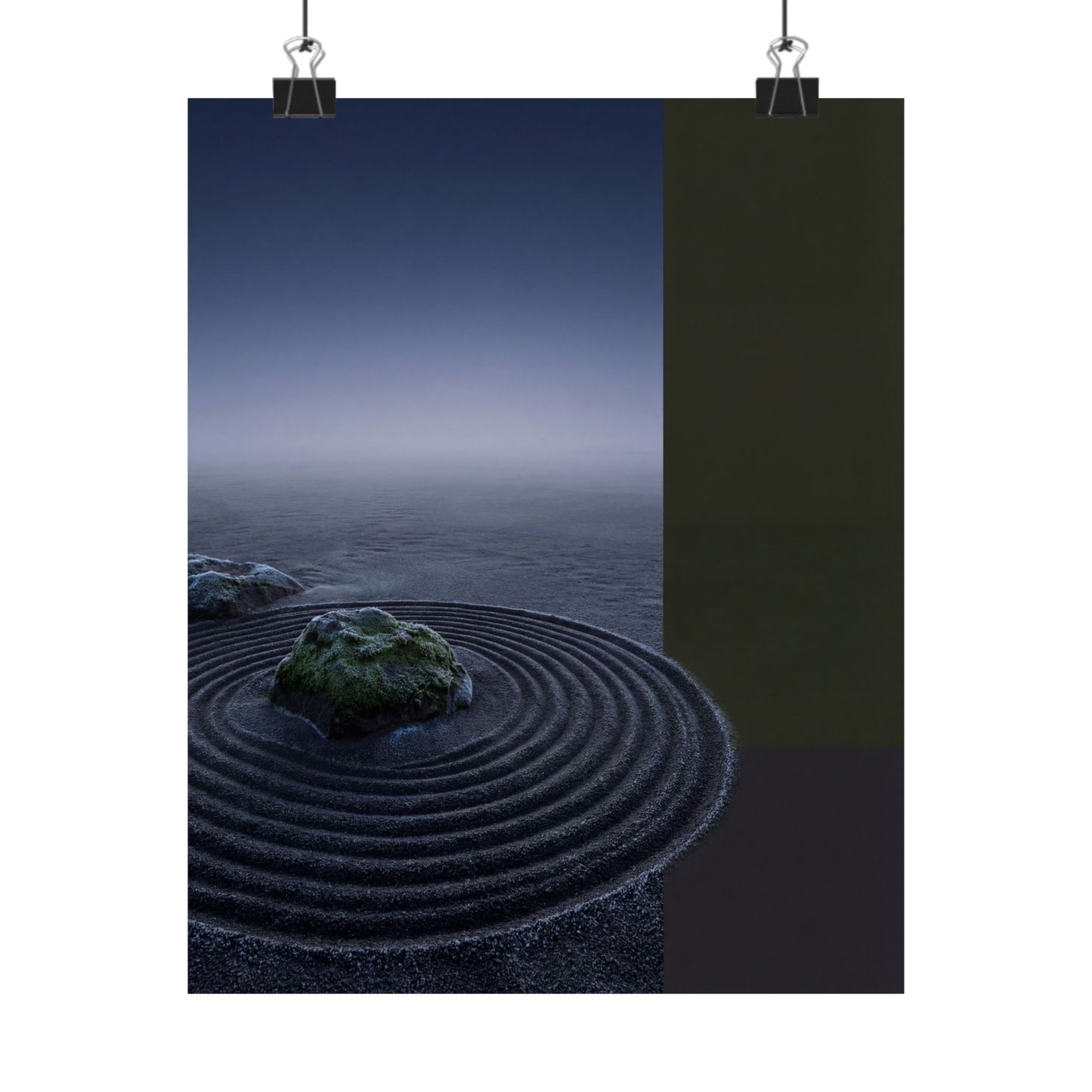 Dark Japandi Rock Garden in Dawn | Moody Minimal Wall Art Print Art Print