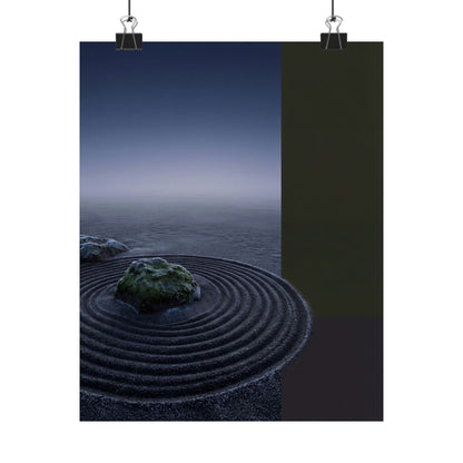 Dark Japandi Rock Garden in Dawn | Moody Minimal Wall Art Print Art Print