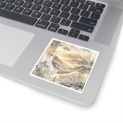 Winter Mountain Mist Japanese Pattern Sticker | Cozy Decor Art Print