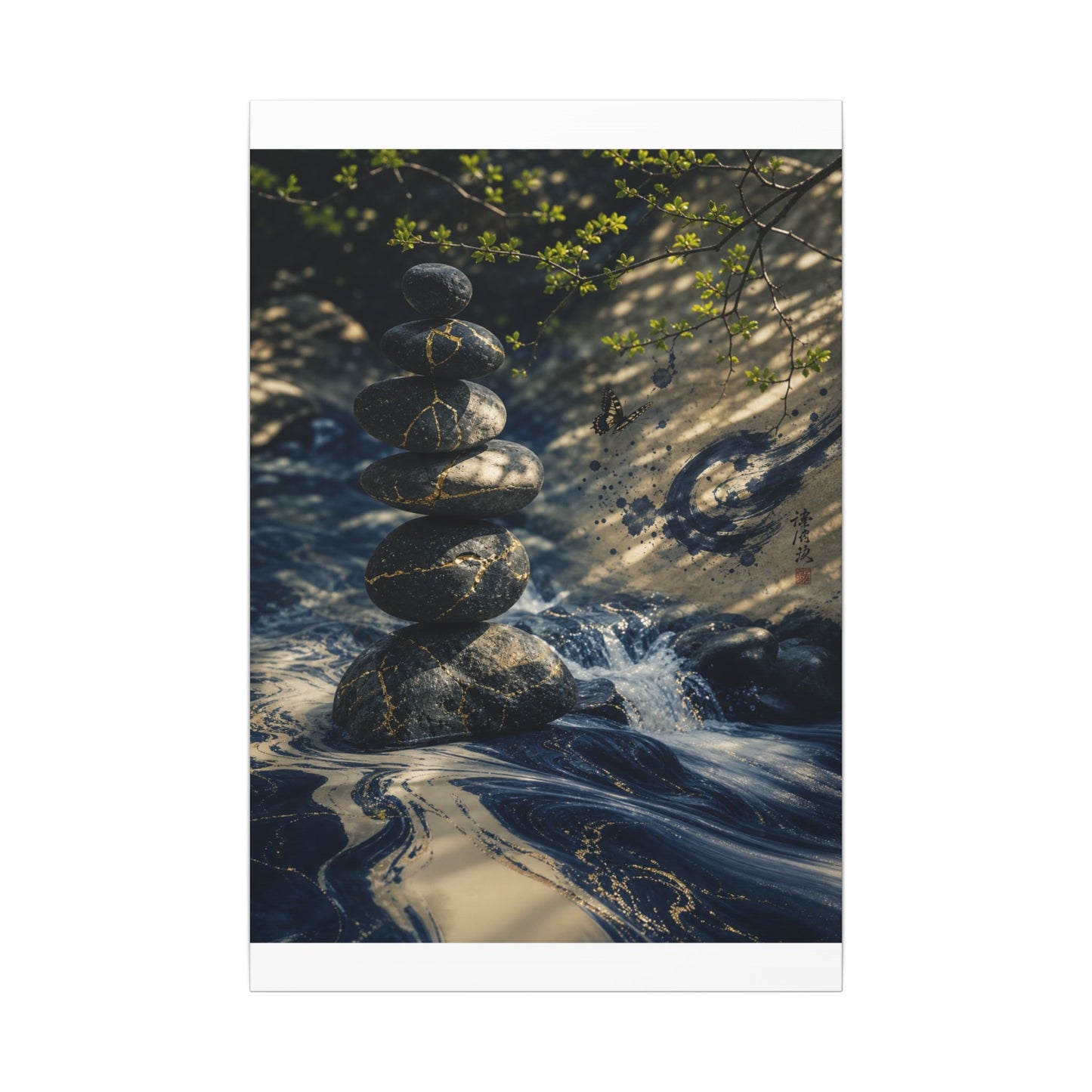 Kintsugi River Stones in Dappled | Broken Beauty Canvas Art