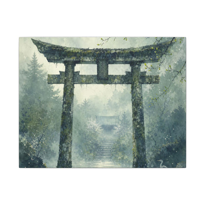 Earthy Torii Gate Canvas Art - Watercolor Japandi