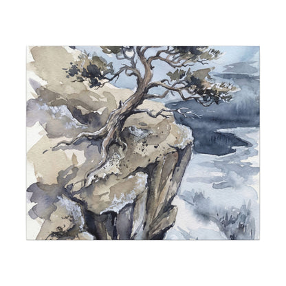 Pine Tree Canvas Art | Winter Japandi Watercolor Art